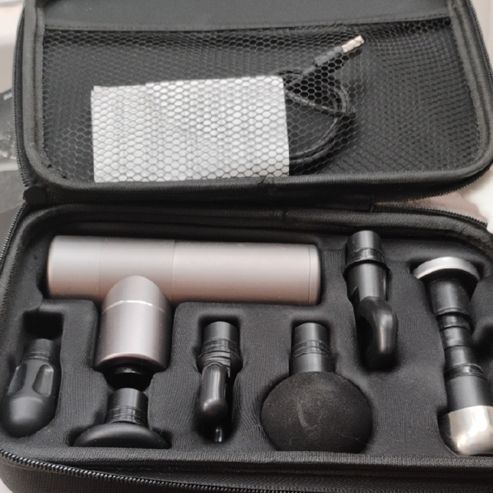 Portable Massage Gun Set - Silver and Black